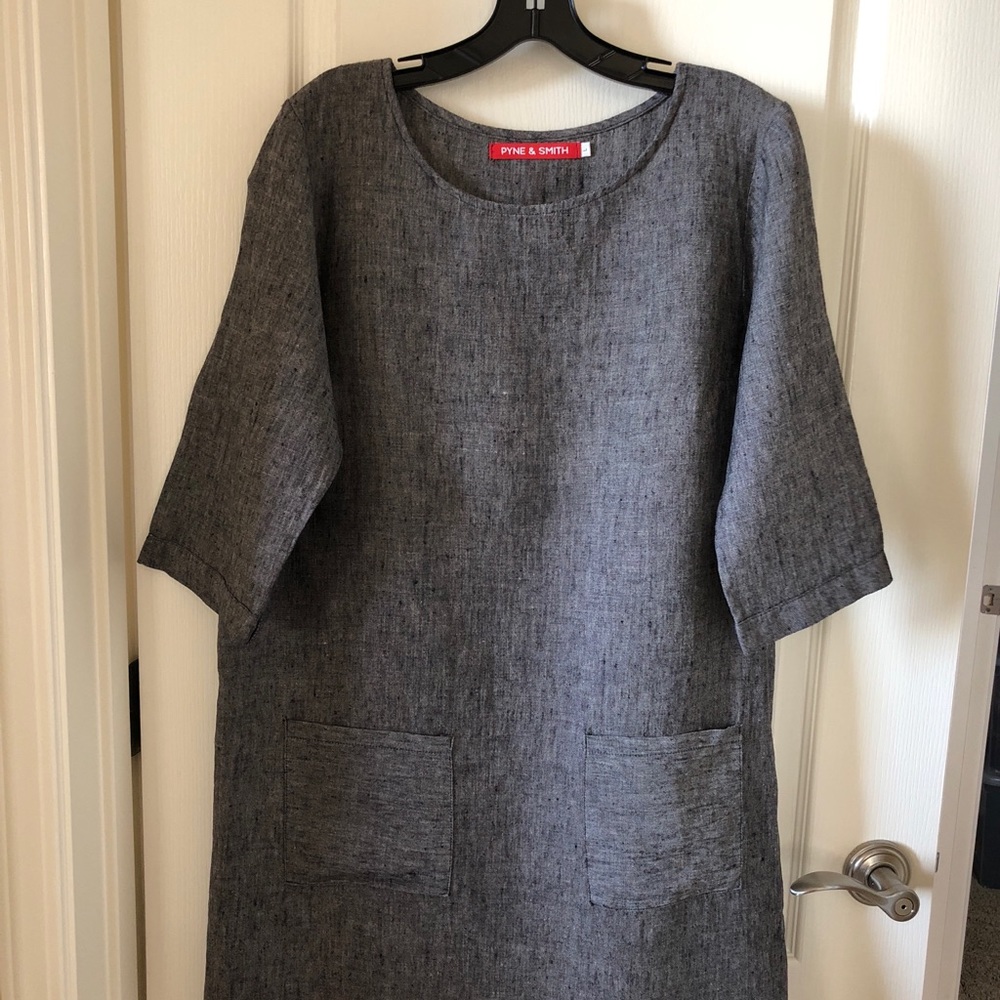 Pyne & Smith Grey Linen Shift Dress Large